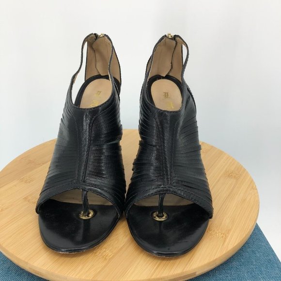L.A.M.B. Gwen Stefani Black Leather Caged Ankle open toe Pumps size 9.5 - Picture 3 of 16